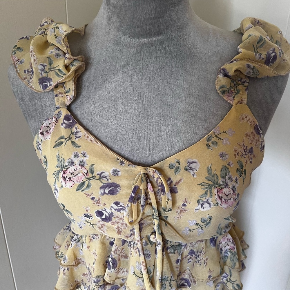 NWT Lush Yellow Floral Dress, farmhouse, bridal, shower, causal or formal, Small - Picture 3 of 13